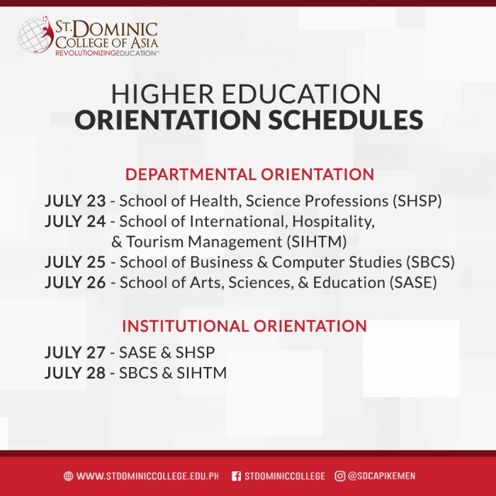 Higher Education Orientation Schedules